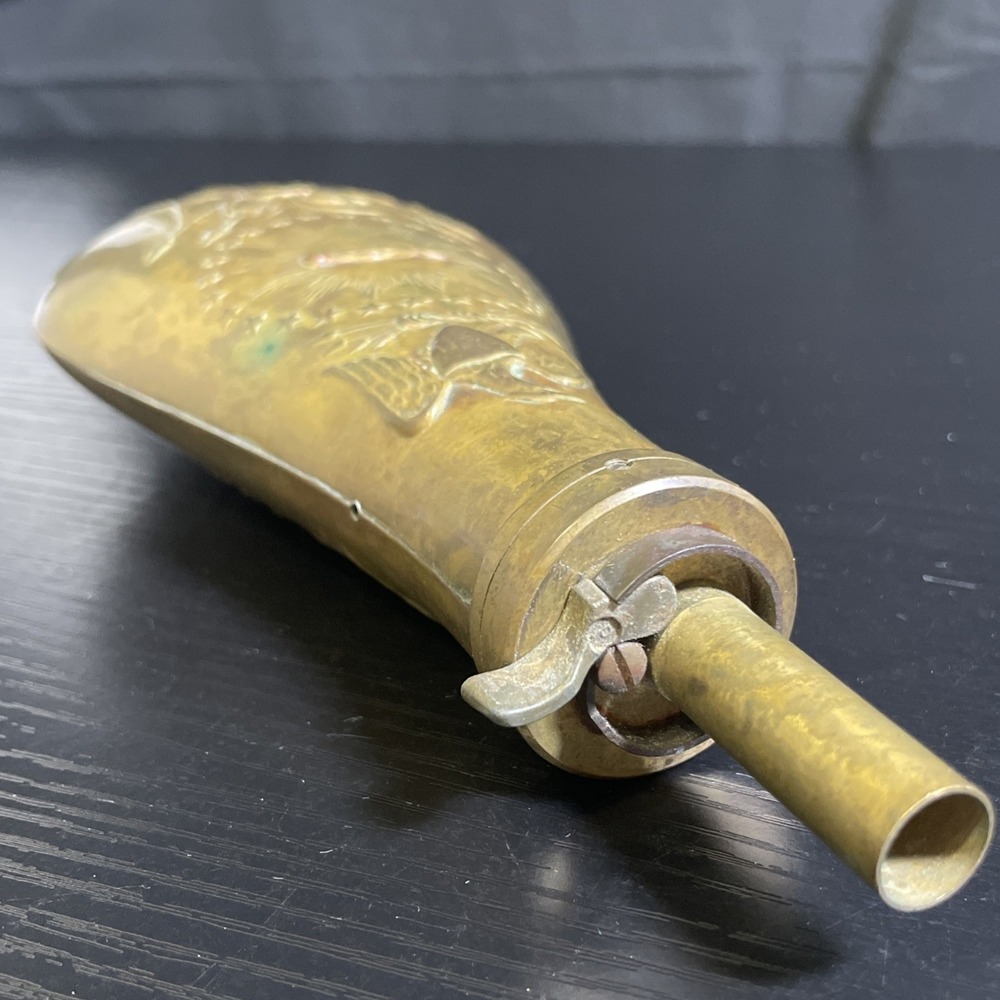 Antique US Eagle Brass Black Powder Flask Civil War Era 9"